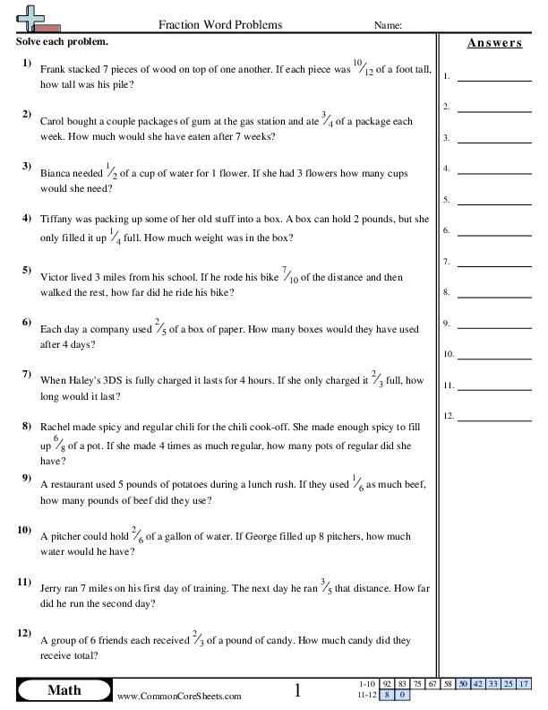 4.nf.4c Worksheets - Multiplying Fraction by a whole (word) worksheet